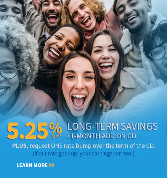 New Add-on CD, Long-Term Savings - Add as much as you want whenever you want - 3.25% APY*