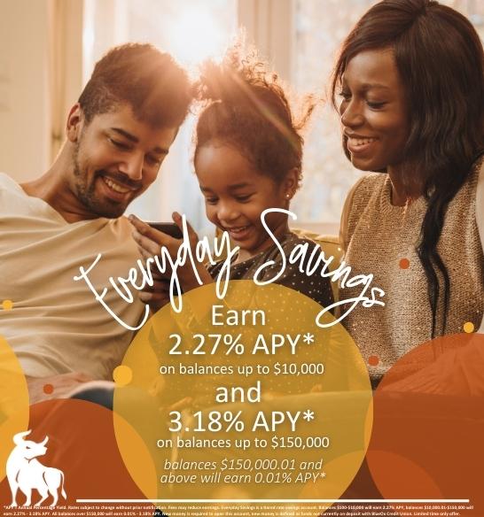 Everyday Savings - Money Market Account - Earn 2.27% APY* on balances up to $10,000. Balances $10,000.01 to $150,000 will earn 3.18% APY* and balances $150,000.01 and above will earn 0.01% APY.*