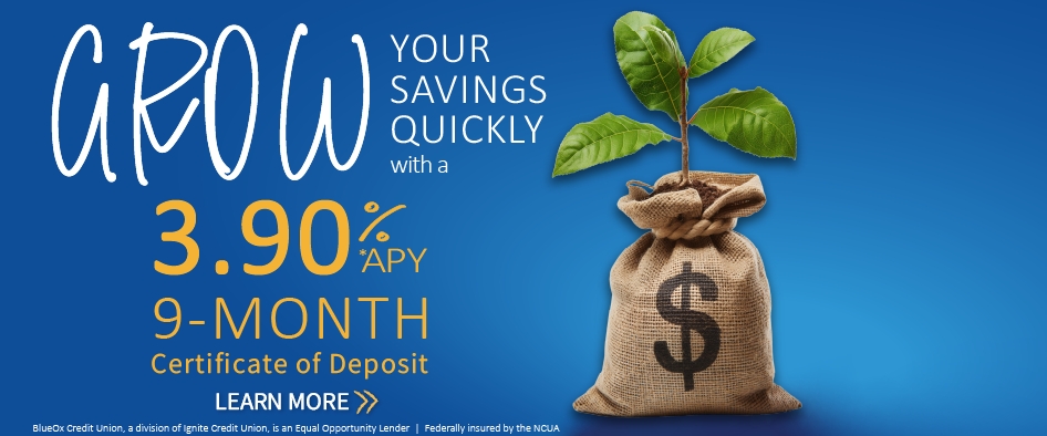 Grow Your Savings Quickly with a 3.90% APY* 9-Month CD Special!