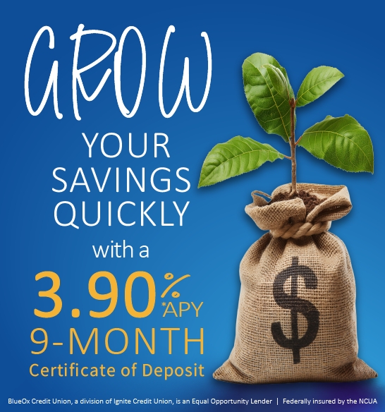 Grow Your Savings Quickly with a 3.90% APY* 9-Month CD Special!