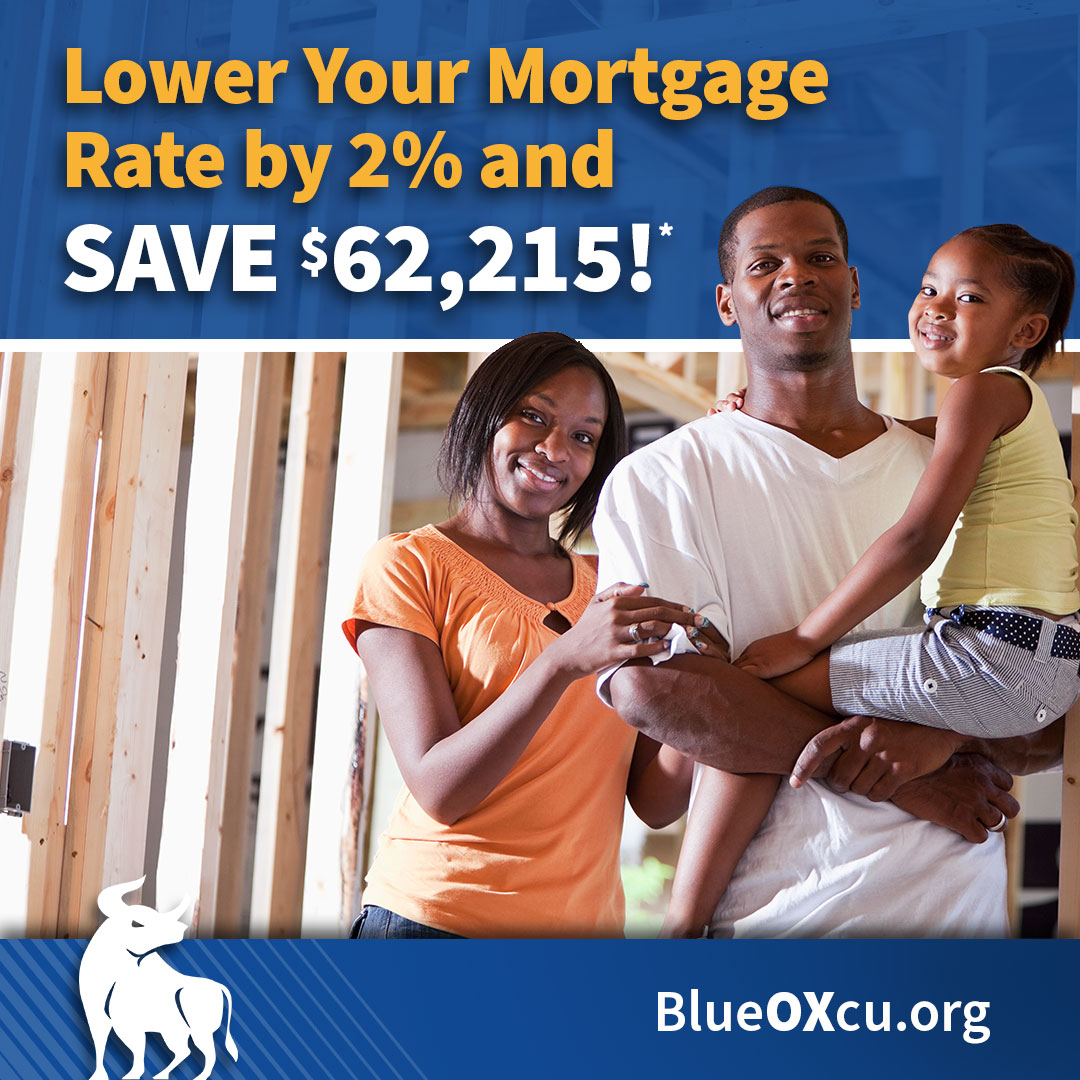 Lower Your Mortgage Rate by 2% and Save $62,215* Happy family standing at construction site for their new home.