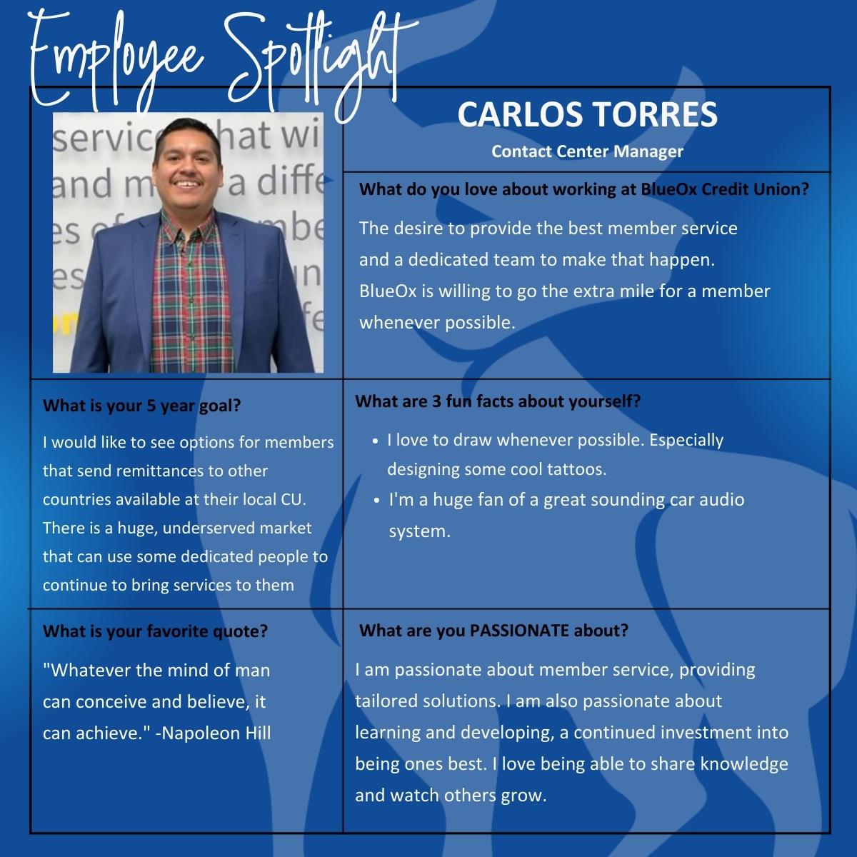 Employee Spotlight - Carlos Torres - BlueOx Credit Union